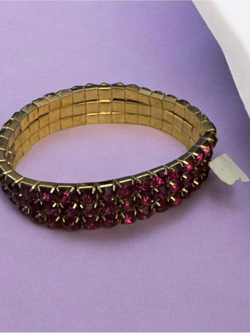 ViVI Gold Stretch Bracelet with Fuchsia Crystal Rows